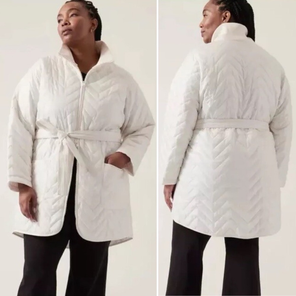 NWOT Athleta Mendocino Coat 2X 20W 22W Magnolia White Zip Pockets Belt‎ Relaxed